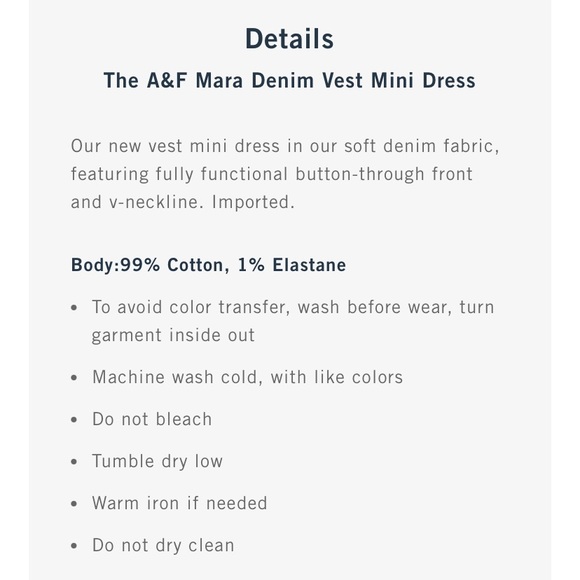 NWT Abercrombie & Fitch The A&F Mara Denim Vest Mini Dress Size XS - Picture 5 of 9